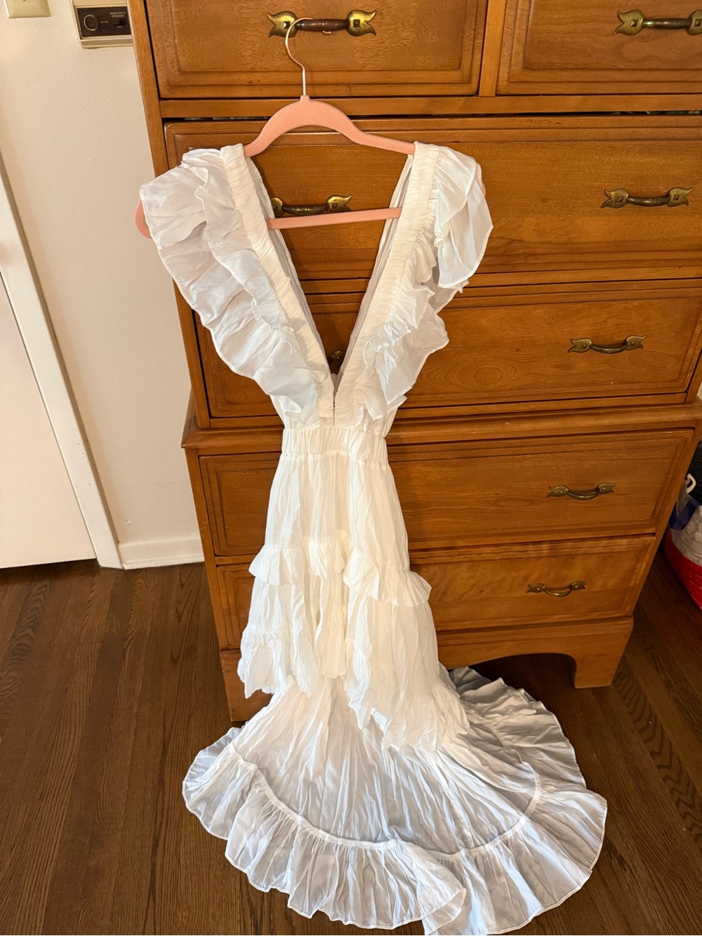 DO+BE Ivory Ruffled V-Neck High-Low Maxi Dress